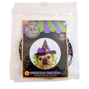 Rubie's Witch Hat Dog Costume S/M Green Wig Halloween Pet Brand New Sealed